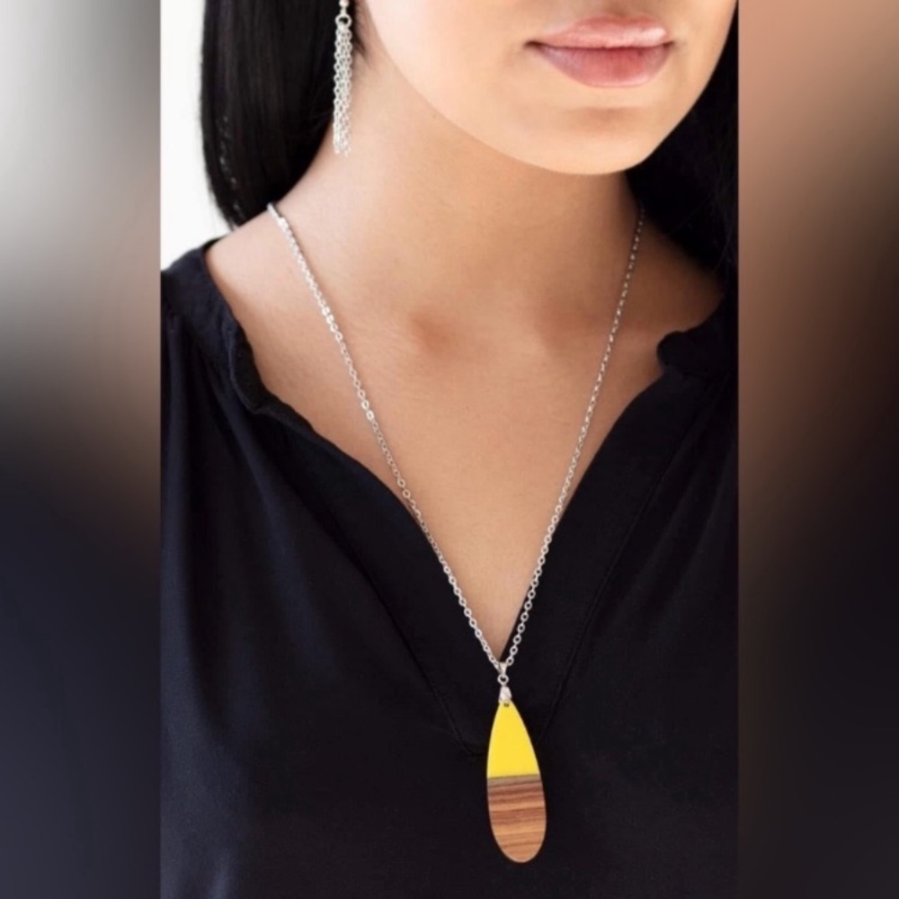 Natural brown and yellow wood pendant necklace